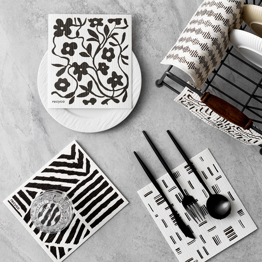 Scandi Black White Geo Swedish Dishcloth Set