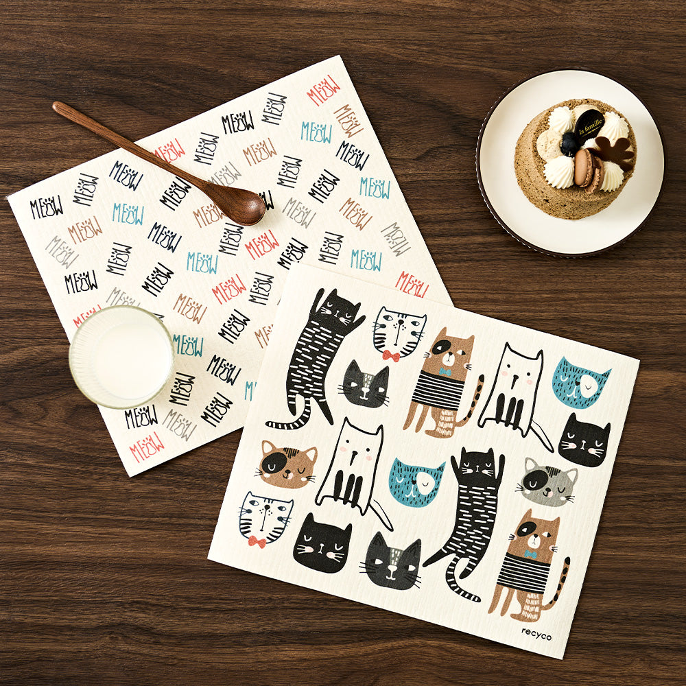Whimsy Meow Oversized Swedish Dishcloth Set - 2 Pack – Recyco Living LLC