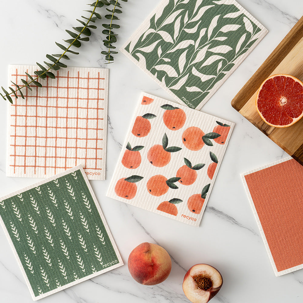 Peachy Leaves Swedish Dishcloth Set