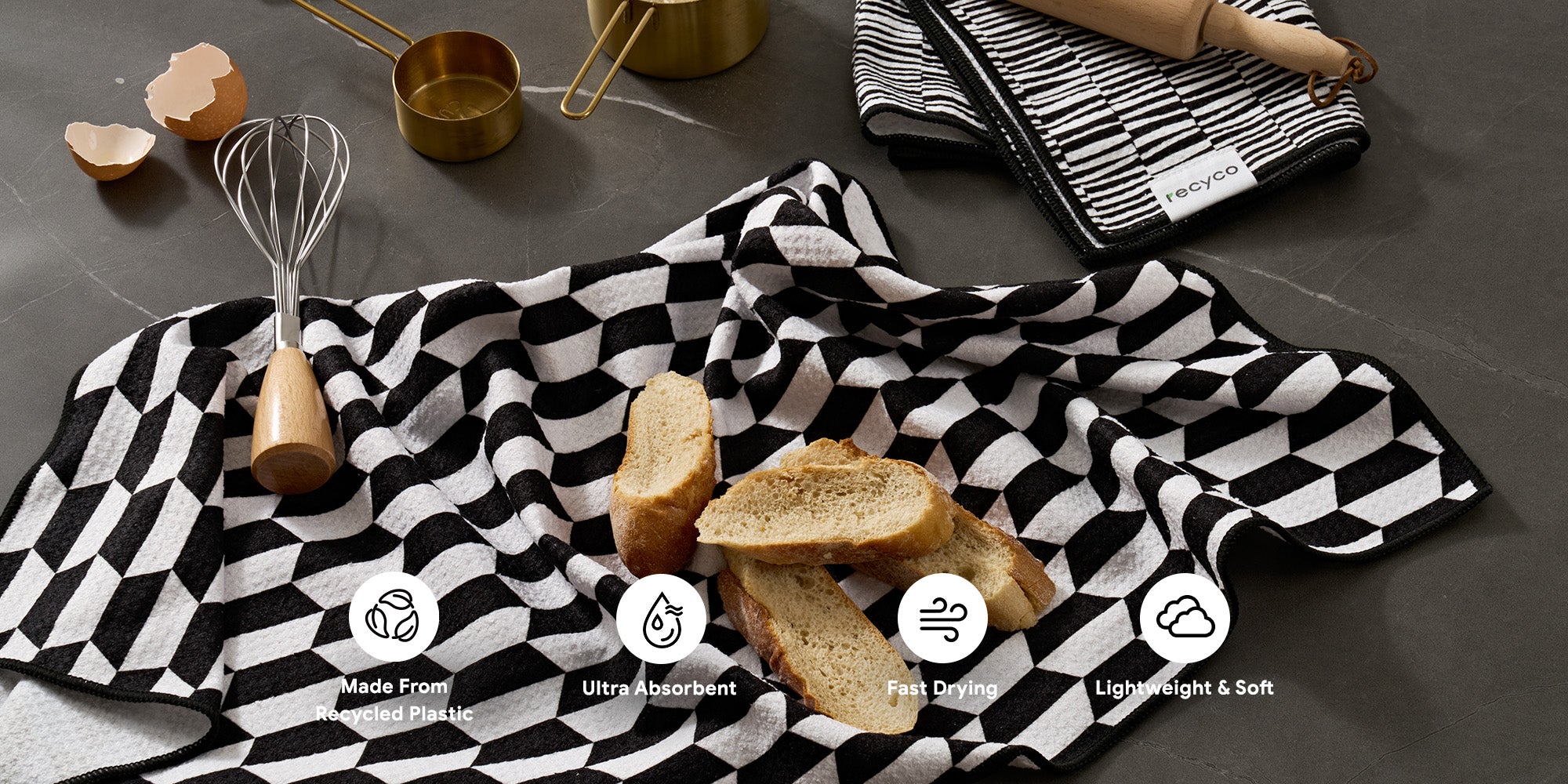 Black & White Mirage Waffle Kitchen Towel - 2 Pack – Recyco Living LLC