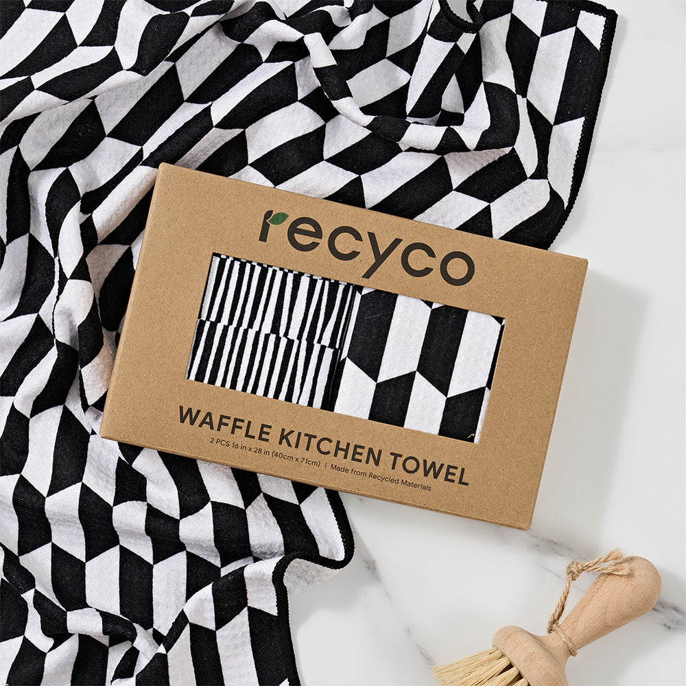 Black & White Mirage Waffle Kitchen Towel - Thumbnail 2