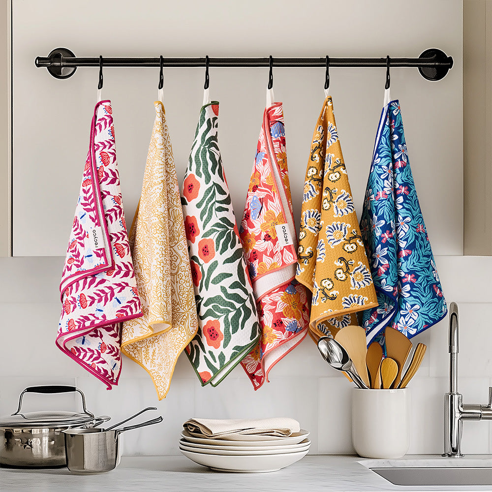 Blossom Brilliance Blue Waffle Kitchen Towel - 2 Pack – Recyco